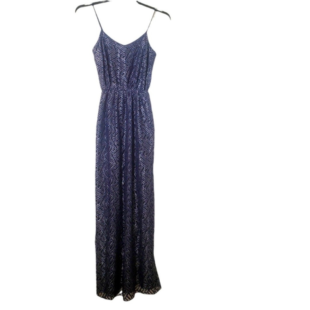Lilly Pulitzer Resort Collection Navy Blue Metallic Silver Deanna Maxi Dress XS - Picture 2 of 13